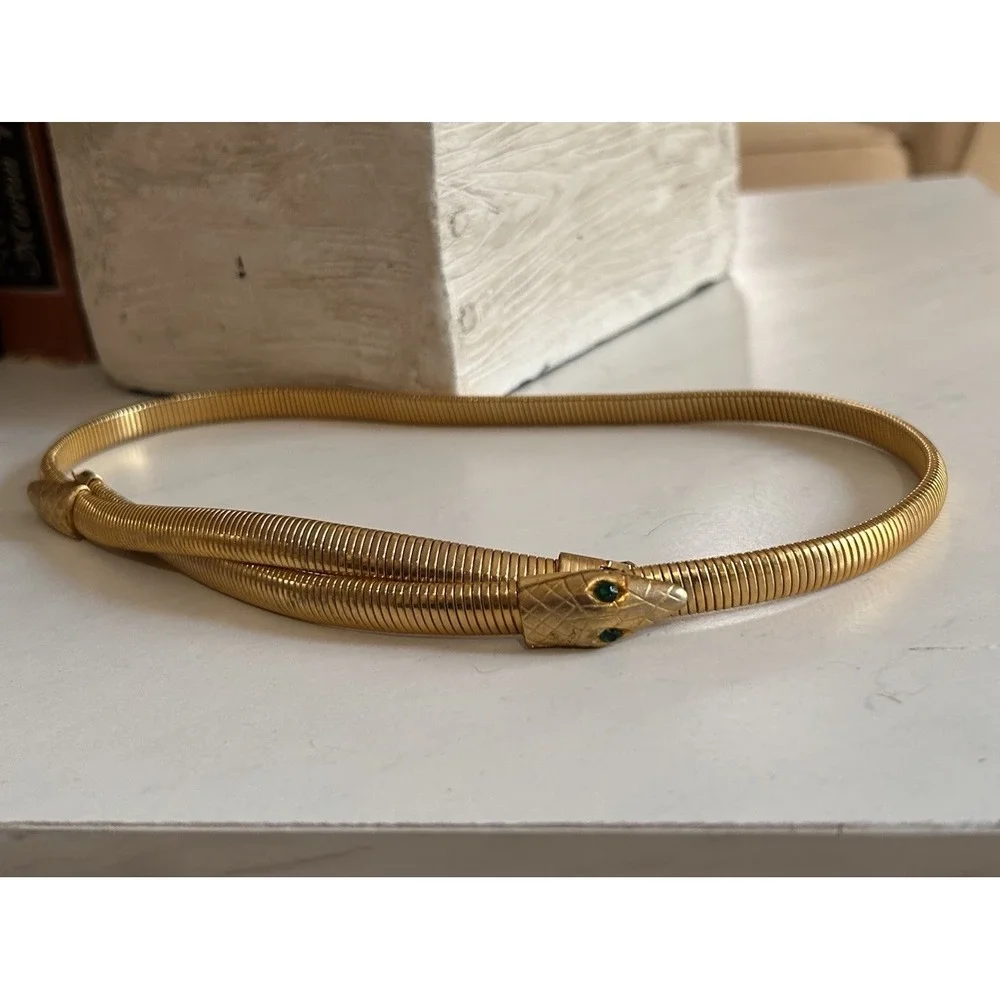 Rare Vintage Accessocraft NYC Gold Tone Snake Serpent Gaspipe Coil Belt/Necklace